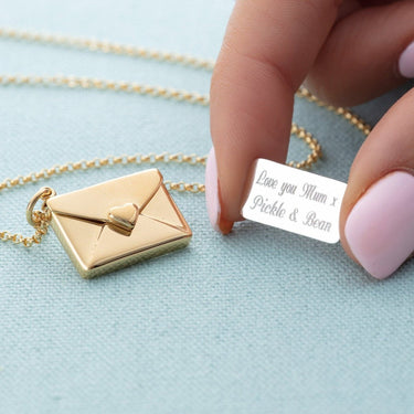 Gold Plated Envelope Necklace with Engraved Insert