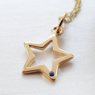 9 Carat Gold and Sapphire Open Star Necklace - Lily Charmed
