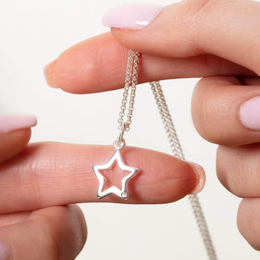 Silver and Diamond Open Star Necklace | Diamond Neckace by Lily Charmed
