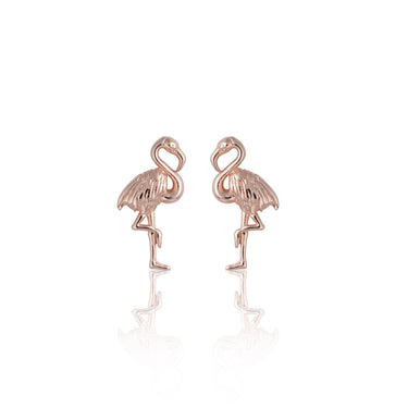 Rose Gold Plated Flamingo Stud Earrings - Lily Charmed