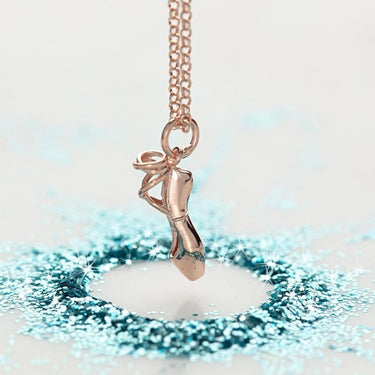 Rose Gold Plated Pointe Ballet Shoe Necklace - Lily Charmed