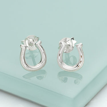 Silver Lucky Horseshoe Stud Earrings - Lily Charmed