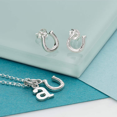 Silver Lucky Horseshoe Jewellery Set With Stud Earrings - Lily Charmed
