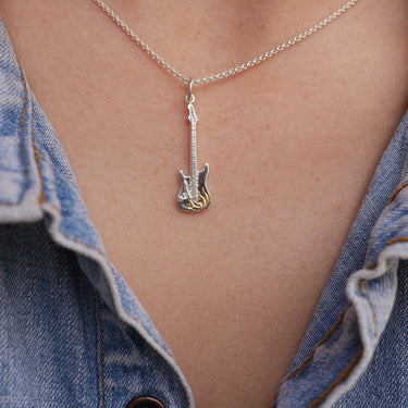 Silver Electric Guitar Charm Necklace by Lily Charmed