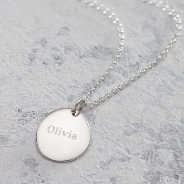 Engraved Silver Pebble Necklace (Medium) - Lily Charmed