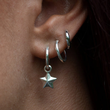 Silver Faceted Star Charm Hoop Earrings - Lily Charmed