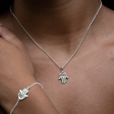 Silver Fatima Hamsa Hand Necklace | Lily Charmed