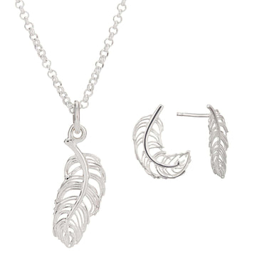 Silver Feather Jewellery Set With Stud Earrings - Lily Charmed