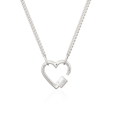 Silver Heart Carabiner Curb Chain Necklace | Lily Charmed
