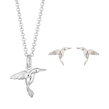 Silver Hummingbird Jewellery Set With Stud Earrings - Lily Charmed