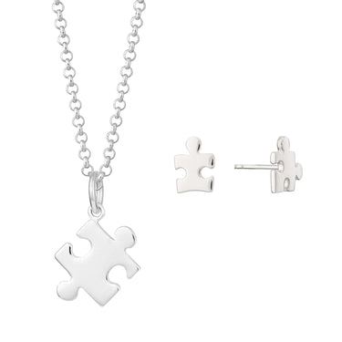 Silver Jigsaw Jewellery Set With Stud Earrings - Lily Charmed