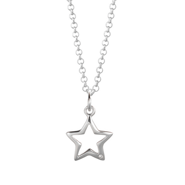Silver Open star with diamond necklace