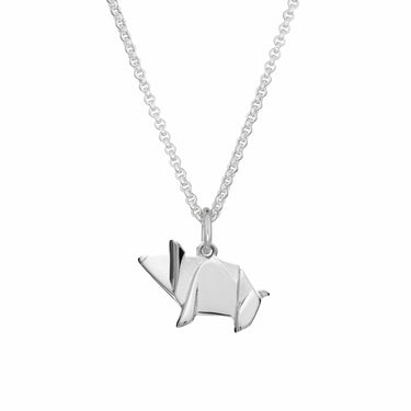 Silver Origami Pig Necklace