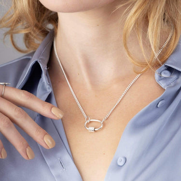 Silver Oval Carabiner Curb Chain Necklace | Lily Charmed