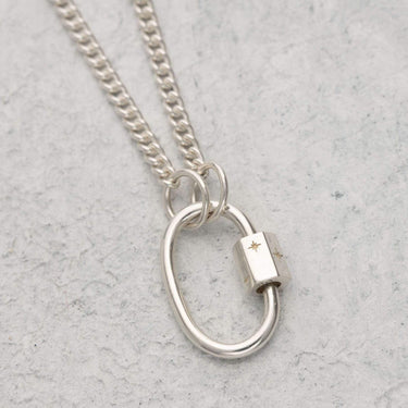 Silver Oval Carabiner Curb Chain Necklace | Lily Charmed