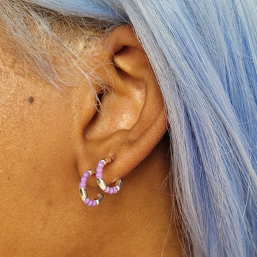 Silver Enamel Dot Huggie Hoop Earrings by Lily Charmed