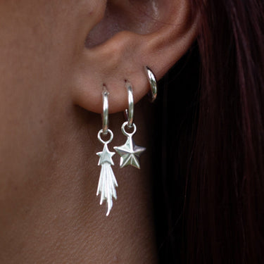 Silver Faceted Star Charm Hoop Earrings - Lily Charmed
