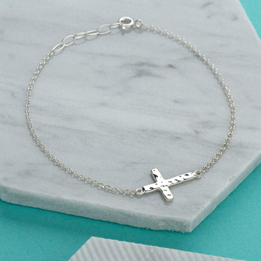 Personalised Silver Cross Bracelet - Lily Charmed