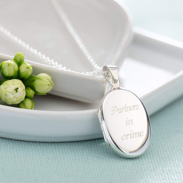 Engraved Silver Oval Locket Necklace - Lily Charmed