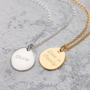 Engraved Gold Pebble Necklace | Personalised Gold Necklaces by Lily Charmed