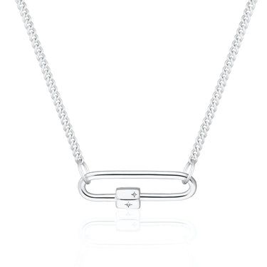 Silver Long Link Carabiner Curb Chain Necklace | Lily Charmed
