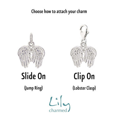 Silver Angel Wings Charm | Silver Slide on or Clip on Charms by Lily Charmed