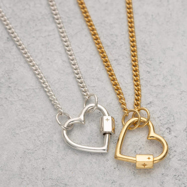 Silver Heart Carabiner Curb Chain Necklace | Lily Charmed