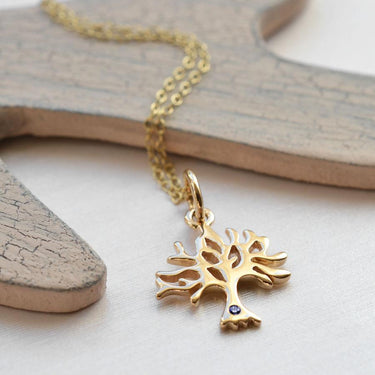 9 Carat Gold and Sapphire Tree Necklace | Precious Stone Necklaces by Lily Charmed