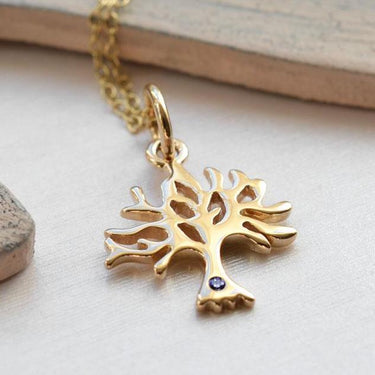 9 Carat Gold and Sapphire Tree Necklace | Precious Stone Necklaces by Lily Charmed