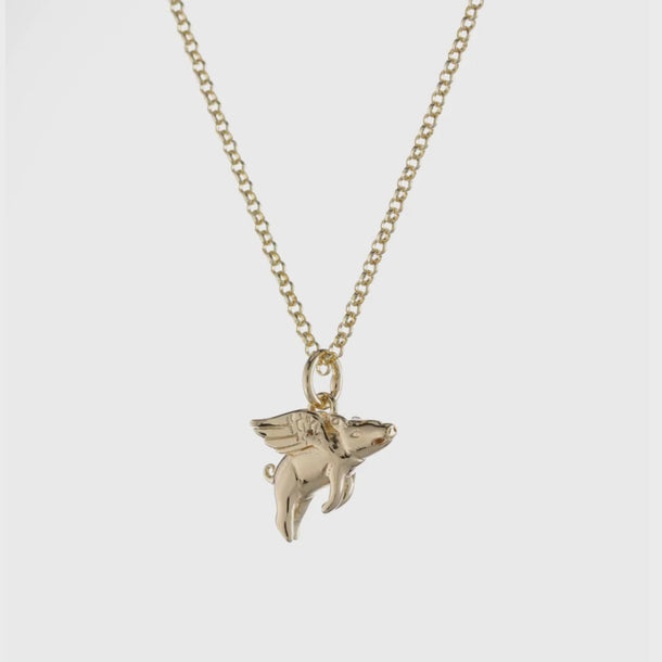 Gold Plated Flying Pig Charm Necklace by Lily Charmed