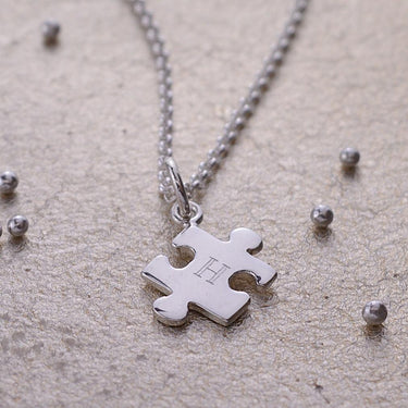Engraved Silver Jigsaw Necklace - Lily Charmed